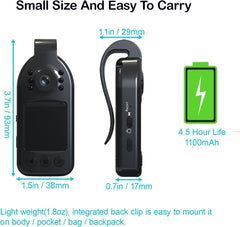 Body Camera Clip Video Cam 1600P HD with Display and 128GB Memory Card, Wide Angle, Night Vision, Compact Body Worn Cameras for Civilians Personal Security Police Law Enforcement