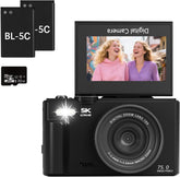 5K 4K Digital Camera for Photography, 75MP Photography Camera with Flip Screen 18X Zoom Autofocus 2 Batteries 32GB Card, Compact Travel Point and Shoot Digital Cameras for Beginners Teens