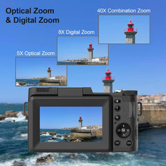 5K 4K Digital Camera for Photography, 4K Vlogging Camera for YouTube, 64MP 40X Zoom 3” Flip Screen Autofocus Anti-Shake 2 Batteries 32GB TF Card Optical Zoom Point and Shoot Digital Cameras