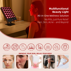 Red Light Therapy Panel for Face & Body – 660nm Red, 850nm Infrared, 590nm & 415nm LED Light Therapy Lamp Device for Anti-Aging, Pain Relief, Acne Care & Hair Regrowth with Timer & Auto/Manual Modes