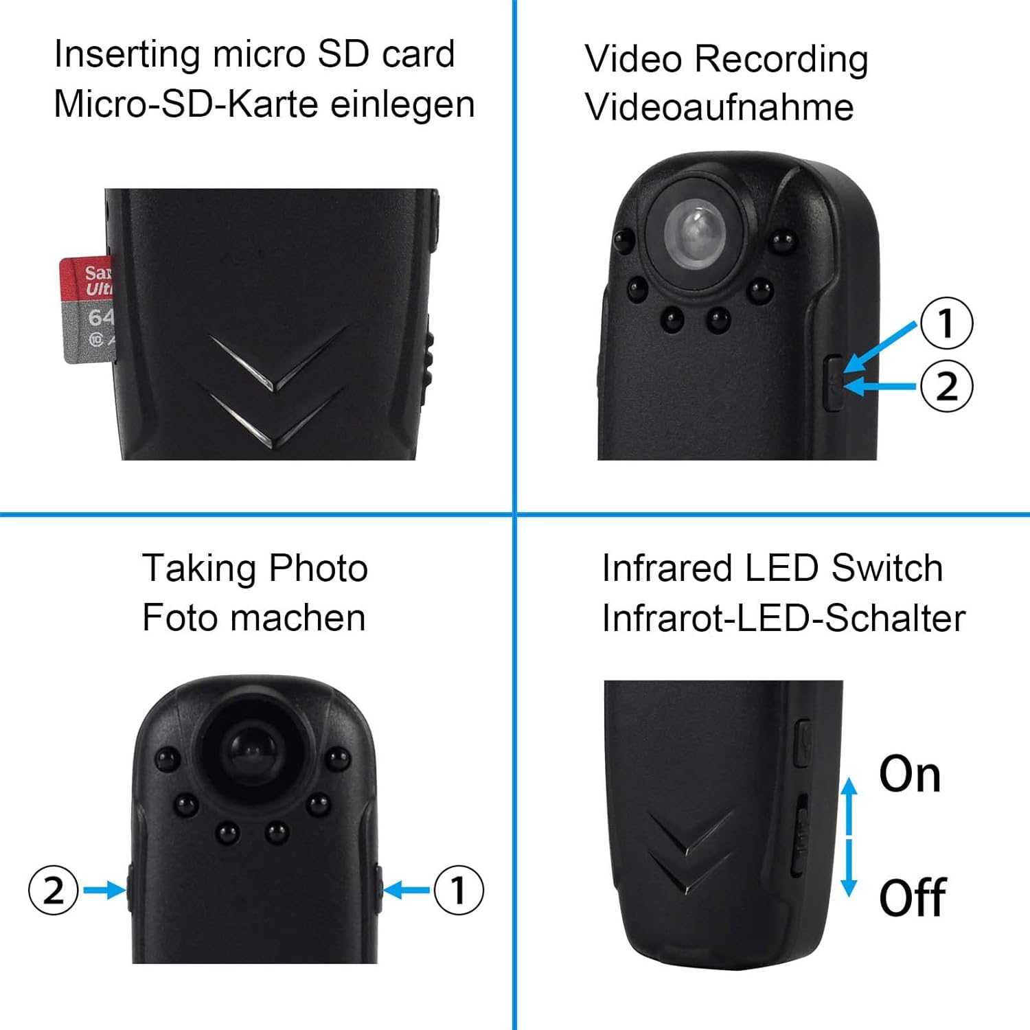 Wearable Video Camera 32GB 1080P 8 Hours Recording Time Body Camera