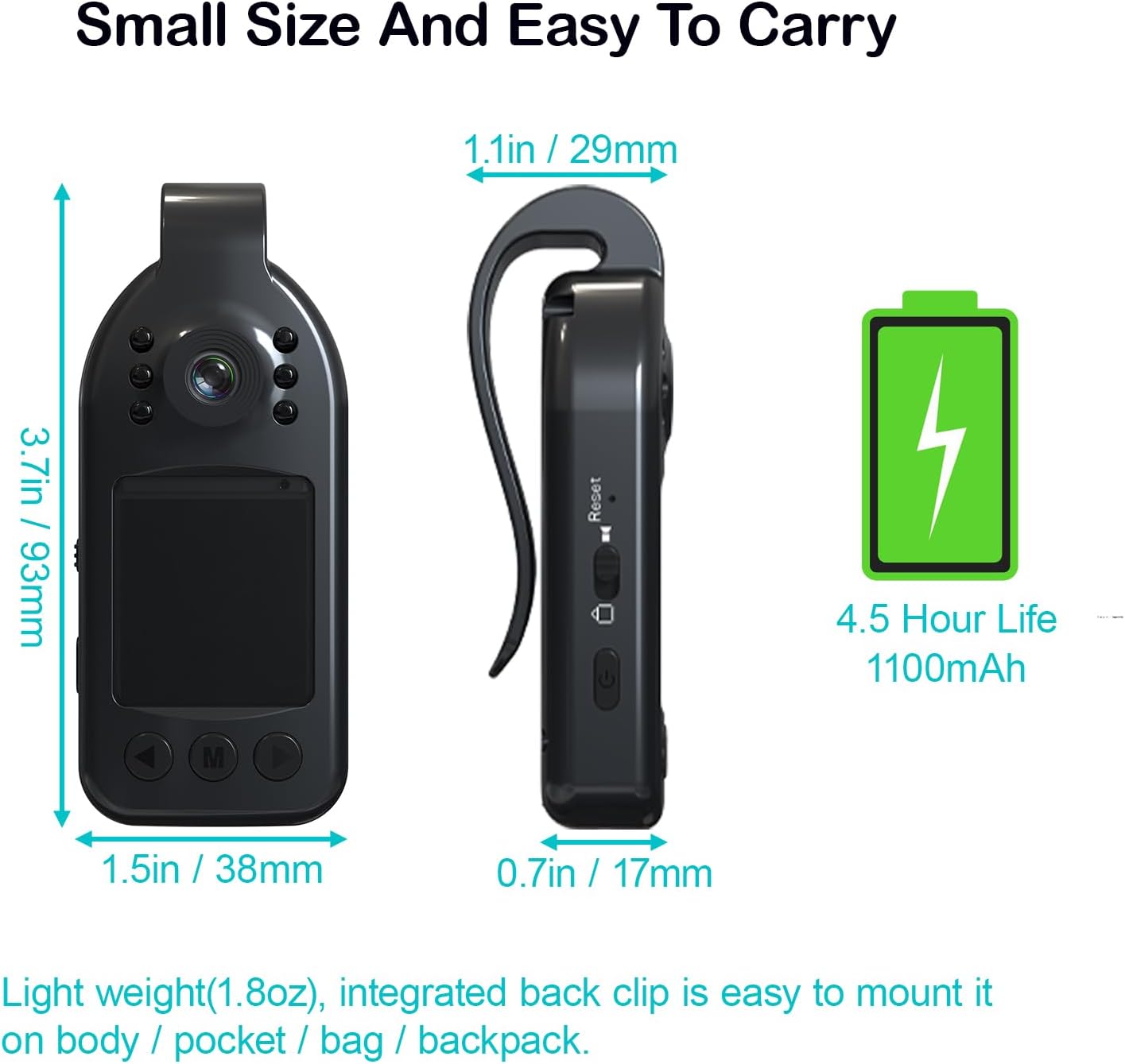 Body Camera Clip Video Cam 1600P HD with Display and 128GB Memory Card, Wide Angle, Night Vision, Compact Body Worn Cameras for Civilians Personal Security Police Law Enforcement