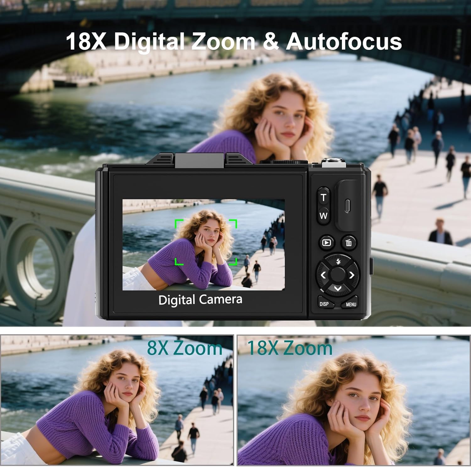 5K 4K Digital Camera for Photography, 75MP Photography Camera with Flip Screen 18X Zoom Autofocus 2 Batteries 32GB Card, Compact Travel Point and Shoot Digital Cameras for Beginners Teens