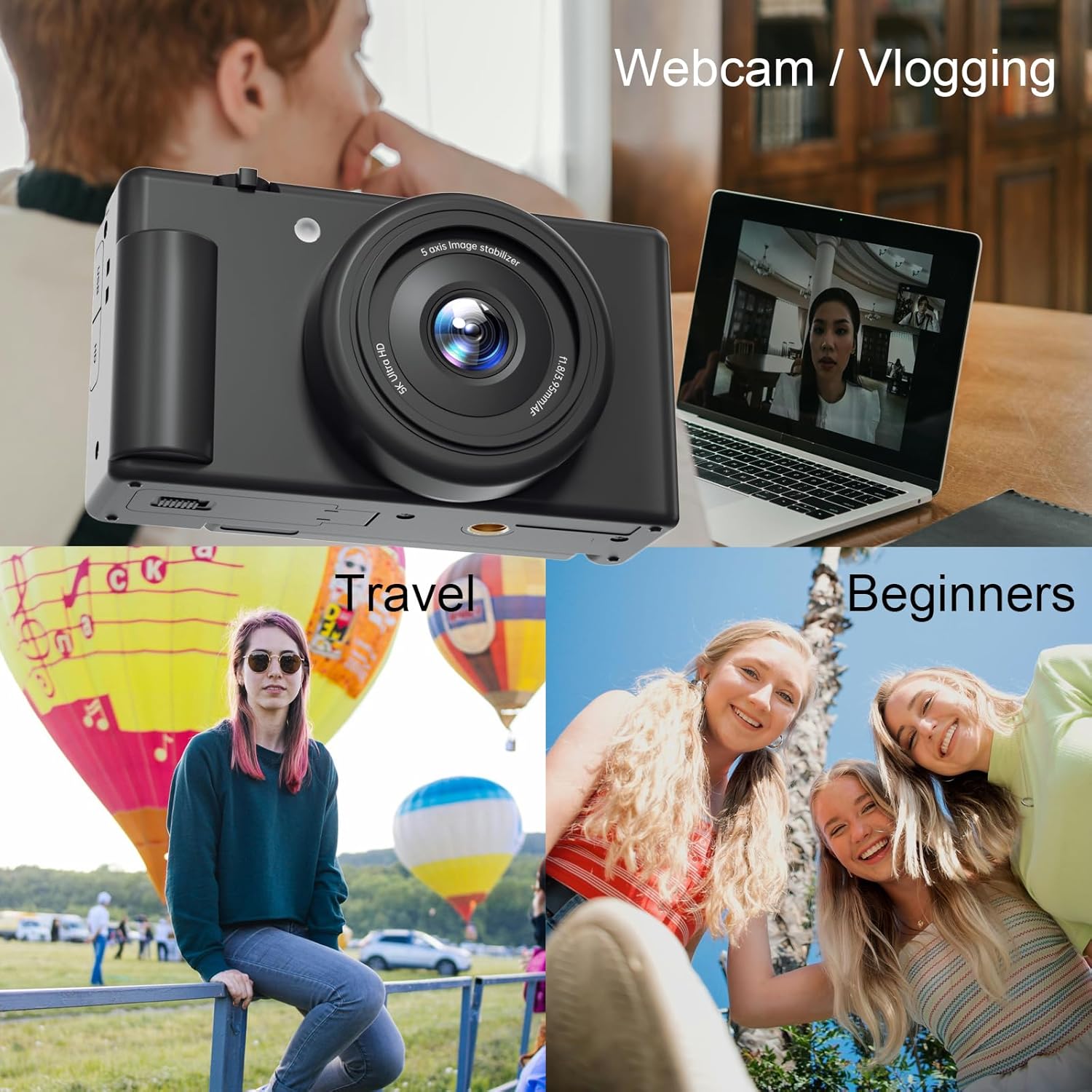 5K 4K Digital Camera Flip Screen 80MP Photography Camera, 18X Digital Zoom Autofocus Anti-Shake Compact Travel Point Shoot Digital Cameras for Teens, Beginners, Vlogging Camera for YouTube