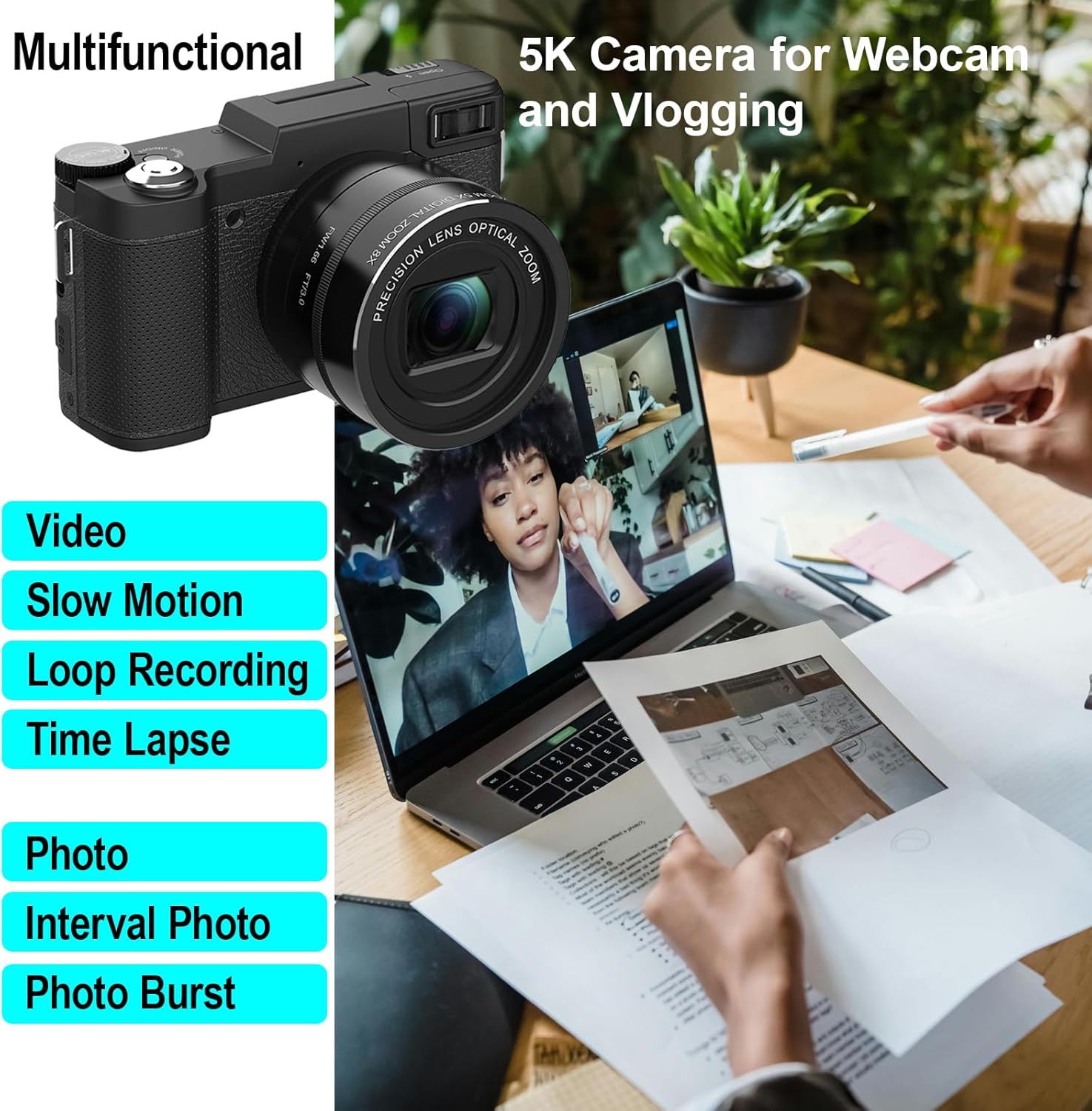 5K 4K Digital Camera for Photography, 4K Vlogging Camera for YouTube, 64MP 40X Zoom 3” Flip Screen Autofocus Anti-Shake 2 Batteries 32GB TF Card Optical Zoom Point and Shoot Digital Cameras
